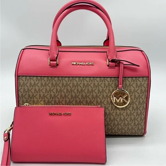 Michael Kors MK Jet Set Travel Medium Duffle Satchel Bag & Double Zip Wallet - Picture 3 of 14